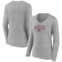 Women's Gray Mississippi State Bulldogs Campus Long Sleeve V-Neck T-Shirt