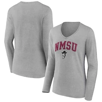 Women's Gray New Mexico State Aggies Campus Long Sleeve V-Neck T-Shirt