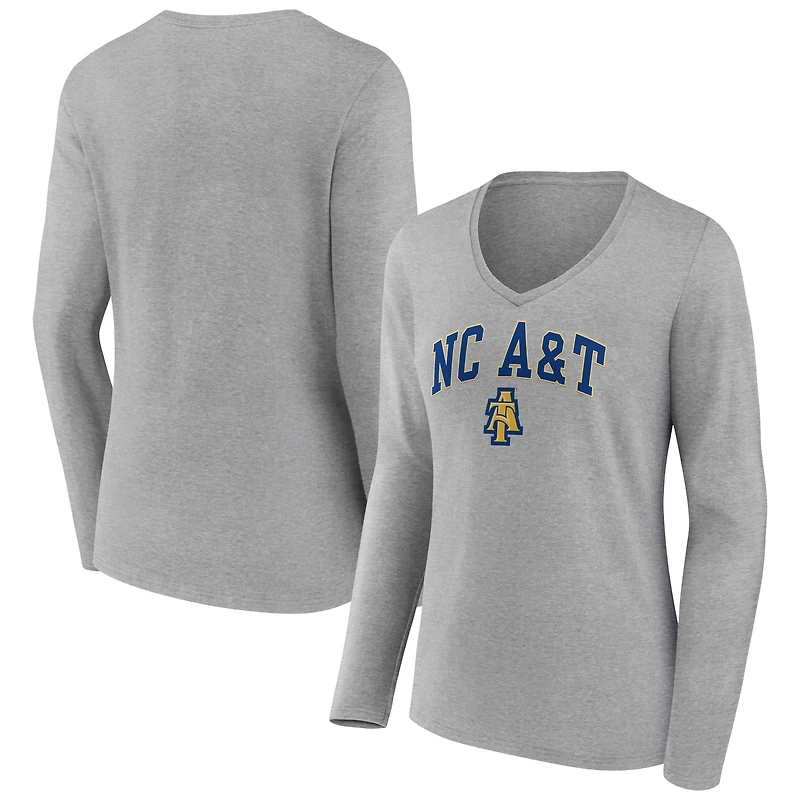 Women's Gray North Carolina A&T Aggies Campus Long Sleeve V-Neck T-Shirt