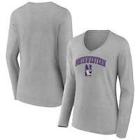 Women's Gray Northwestern Wildcats Campus Long Sleeve V-Neck T-Shirt