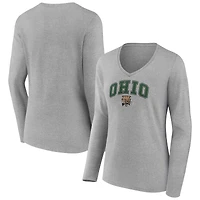 Women's Gray Ohio Bobcats Campus Long Sleeve V-Neck T-Shirt