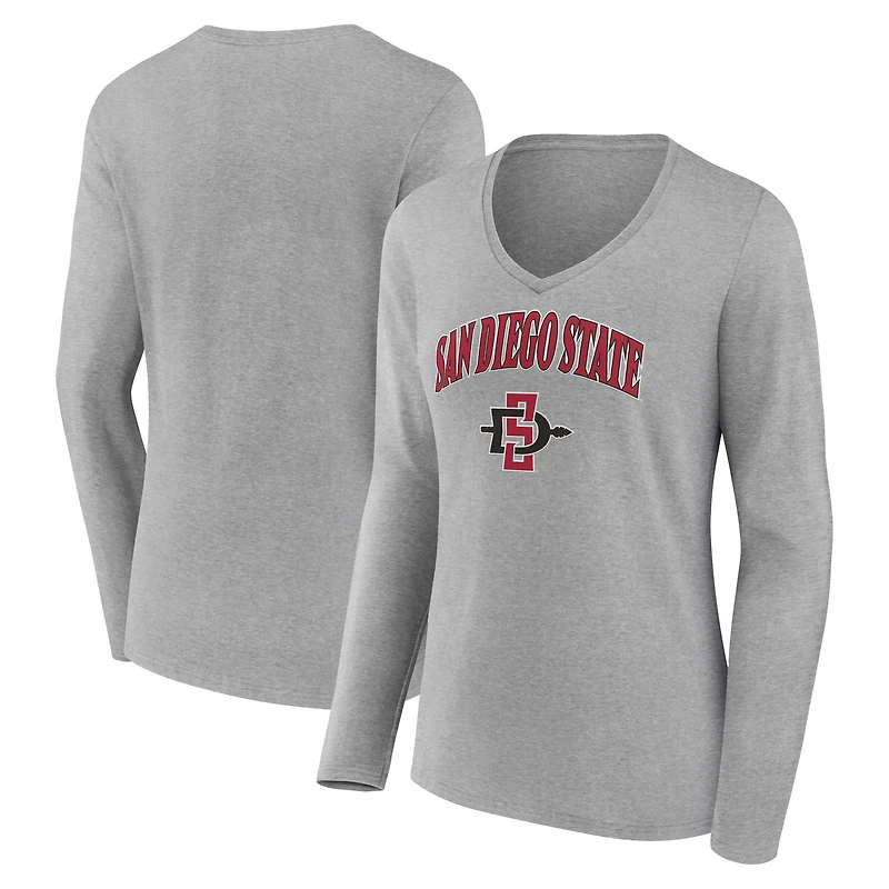 Women's Gray San Diego State Aztecs Campus Long Sleeve V-Neck T-Shirt