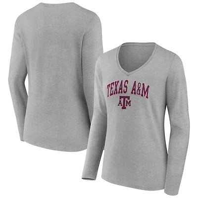 Women's Gray Texas A&M Aggies Campus Long Sleeve V-Neck T-Shirt