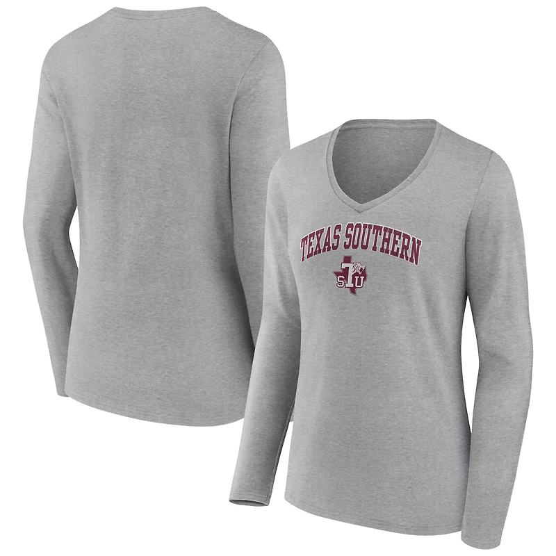 Women's Gray Texas Southern Tigers Campus Long Sleeve V-Neck T-Shirt