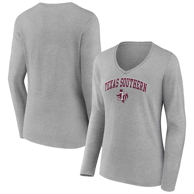 Women's Gray Texas Southern Tigers Campus Long Sleeve V-Neck T-Shirt