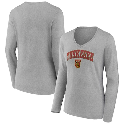 Women's Gray Tuskegee Golden Tigers Campus Long Sleeve V-Neck T-Shirt