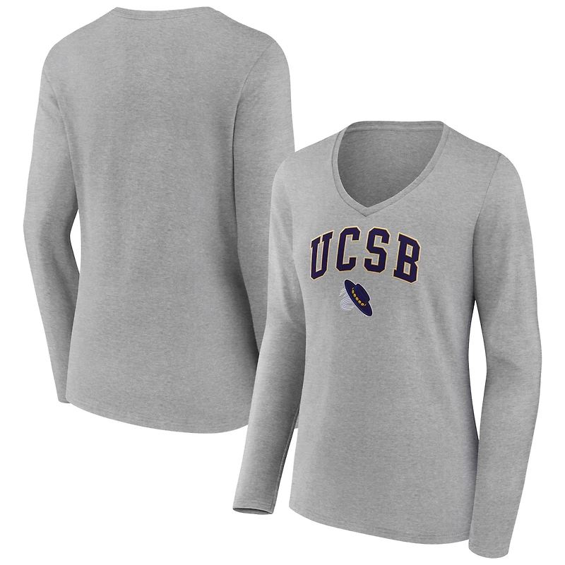 Women's Gray UC Santa Barbara Gauchos Campus Long Sleeve V-Neck T-Shirt