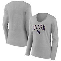 Women's Gray UC Santa Barbara Gauchos Campus Long Sleeve V-Neck T-Shirt