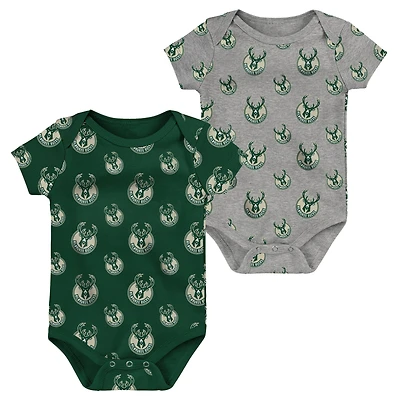 Infant Hunter Green/Gray Milwaukee Bucks Two-Pack Double Up Bodysuit Set