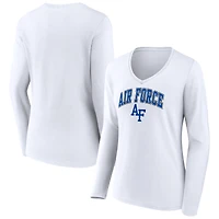 Women's White Air Force Falcons Campus Long Sleeve V-Neck T-Shirt