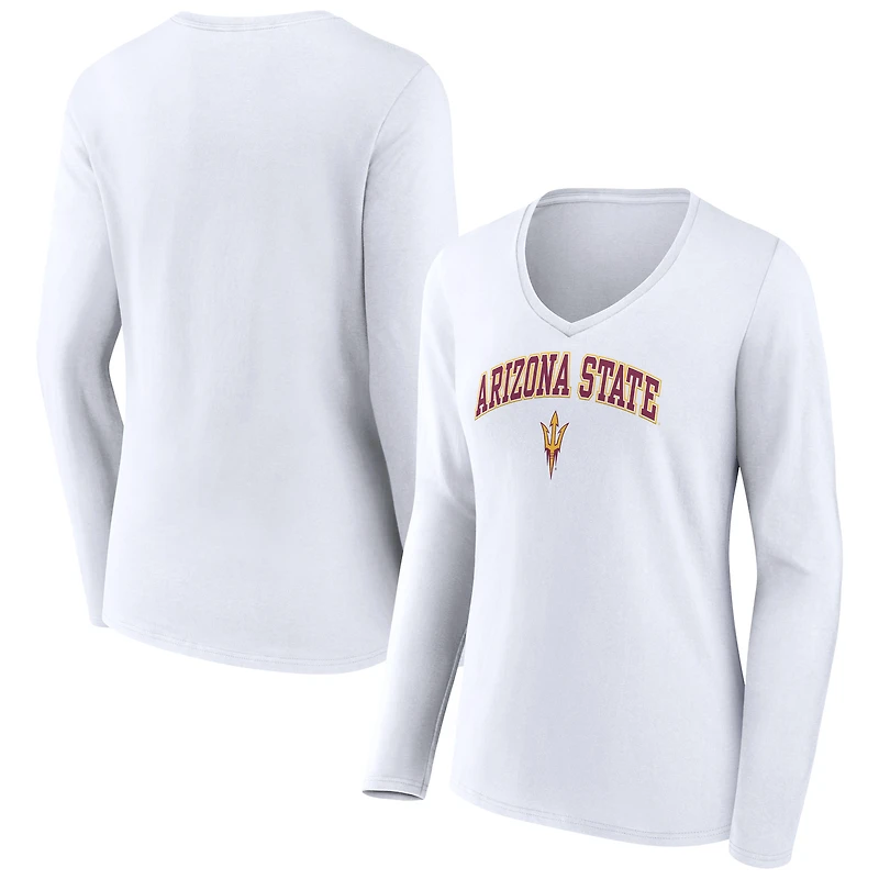 Women's White Arizona State Sun Devils Campus Long Sleeve V-Neck T-Shirt