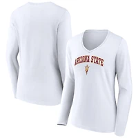 Women's White Arizona State Sun Devils Campus Long Sleeve V-Neck T-Shirt