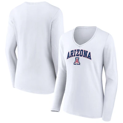 Women's White Arizona Wildcats Campus Long Sleeve V-Neck T-Shirt