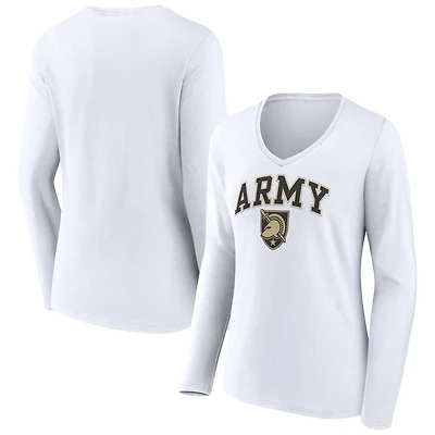 Women's White Army Black Knights Campus Long Sleeve V-Neck T-Shirt