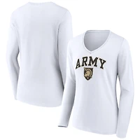 Women's White Army Black Knights Campus Long Sleeve V-Neck T-Shirt