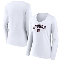 Women's White Auburn Tigers Campus Long Sleeve V-Neck T-Shirt