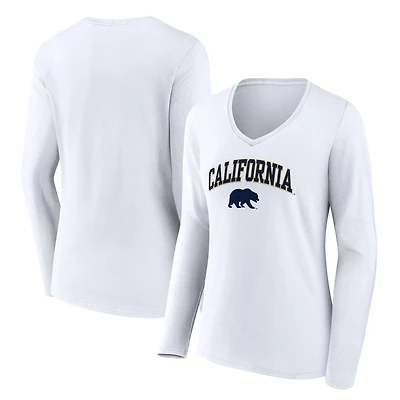 Women's White Cal Bears Campus Long Sleeve V-Neck T-Shirt