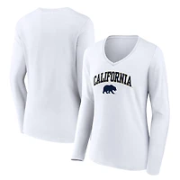 Women's White Cal Bears Campus Long Sleeve V-Neck T-Shirt