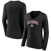 Women's Black ECU Pirates Campus Long Sleeve V-Neck T-Shirt