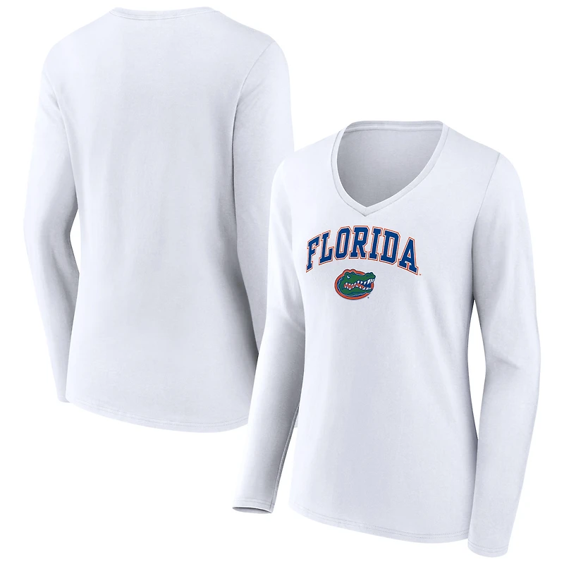 Women's White Florida Gators Campus Long Sleeve V-Neck T-Shirt
