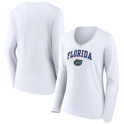 Women's White Florida Gators Campus Long Sleeve V-Neck T-Shirt