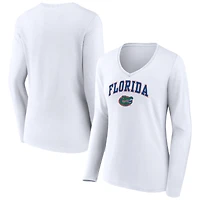 Women's White Florida Gators Campus Long Sleeve V-Neck T-Shirt