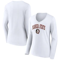 Women's White Florida State Seminoles Campus Long Sleeve V-Neck T-Shirt
