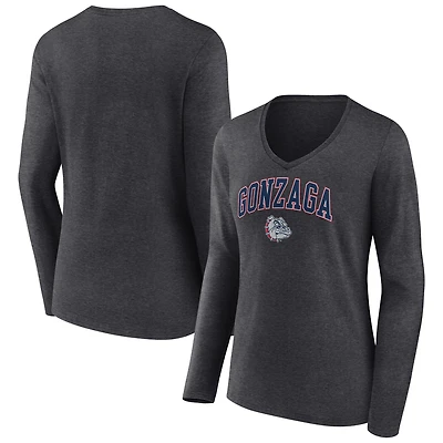 Women's Charcoal Gonzaga Bulldogs Campus Long Sleeve V-Neck T-Shirt
