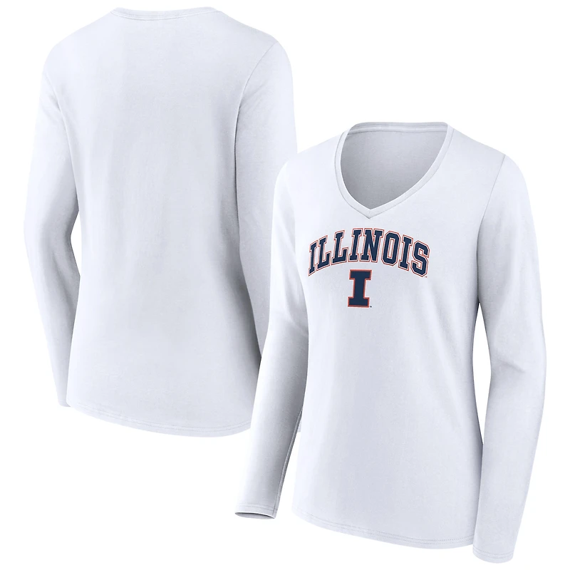 Women's White Illinois Fighting Illini Campus Long Sleeve V-Neck T-Shirt