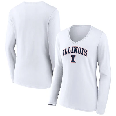 Women's White Illinois Fighting Illini Campus Long Sleeve V-Neck T-Shirt