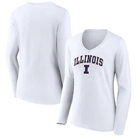 Women's White Illinois Fighting Illini Campus Long Sleeve V-Neck T-Shirt