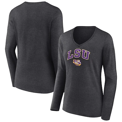 Women's Charcoal LSU Tigers Campus Long Sleeve V-Neck T-Shirt
