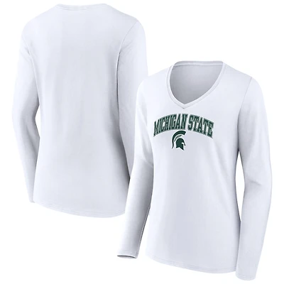 Women's White Michigan State Spartans Campus Long Sleeve V-Neck T-Shirt
