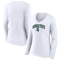 Women's White Michigan State Spartans Campus Long Sleeve V-Neck T-Shirt