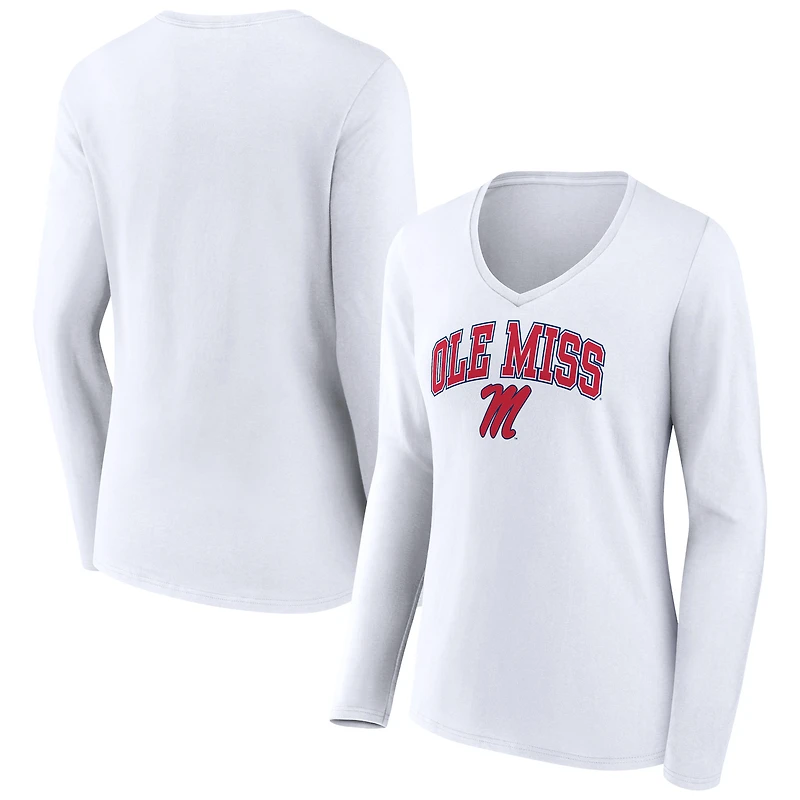 Women's White Ole Miss Rebels Campus Long Sleeve V-Neck T-Shirt