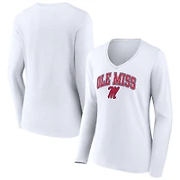 Women's White Ole Miss Rebels Campus Long Sleeve V-Neck T-Shirt