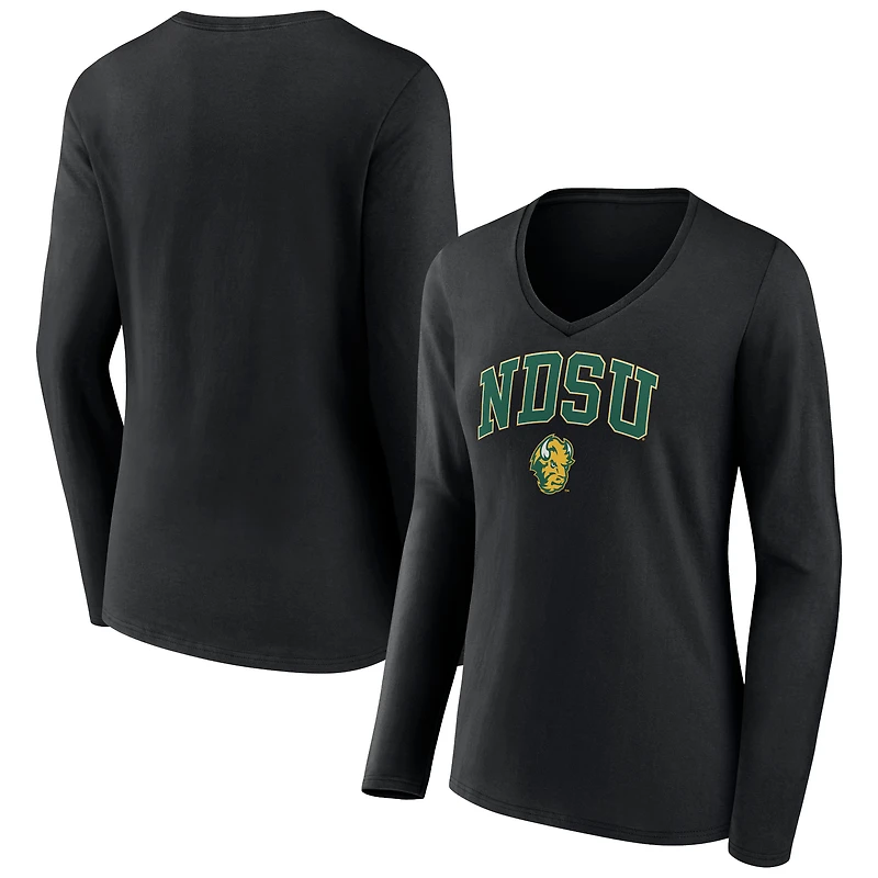 Women's Black NDSU Bison Campus Long Sleeve V-Neck T-Shirt