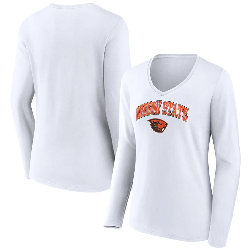 Women's White Oregon State Beavers Campus Long Sleeve V-Neck T-Shirt