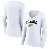 Women's White Purdue Boilermakers Campus Long Sleeve V-Neck T-Shirt