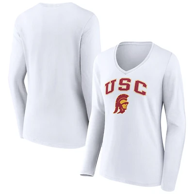Women's White USC Trojans Campus Long Sleeve V-Neck T-Shirt