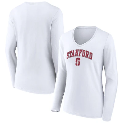 Women's White Stanford Cardinal Campus Long Sleeve V-Neck T-Shirt