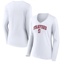 Women's White Stanford Cardinal Campus Long Sleeve V-Neck T-Shirt
