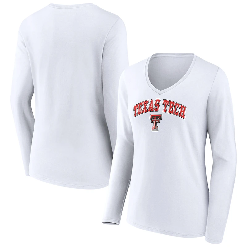 Women's White Texas Tech Red Raiders Campus Long Sleeve V-Neck T-Shirt
