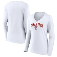 Women's White Texas Tech Red Raiders Campus Long Sleeve V-Neck T-Shirt