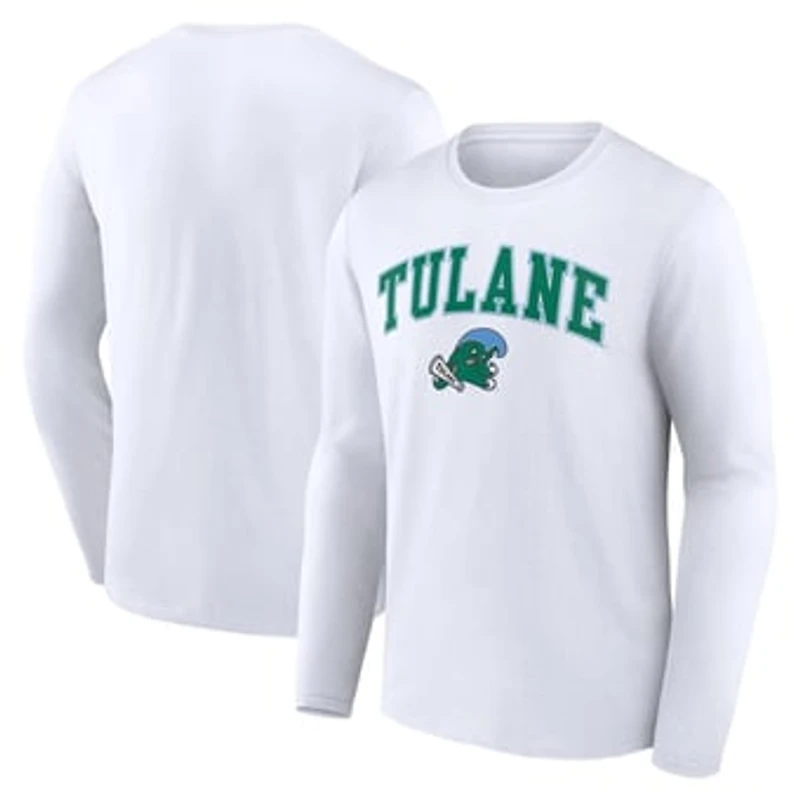 Men's White Tulane Green Wave Campus Long Sleeve T-Shirt