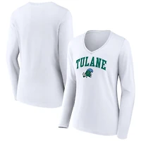 Women's White Tulane Green Wave Campus Long Sleeve V-Neck T-Shirt