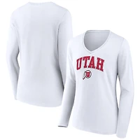 Women's White Utah Utes Campus Long Sleeve V-Neck T-Shirt