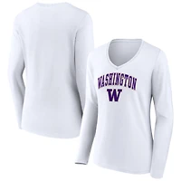 Women's White Washington Huskies Campus Long Sleeve V-Neck T-Shirt