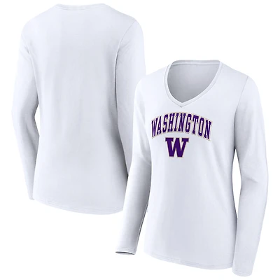 Women's White Washington Huskies Campus Long Sleeve V-Neck T-Shirt