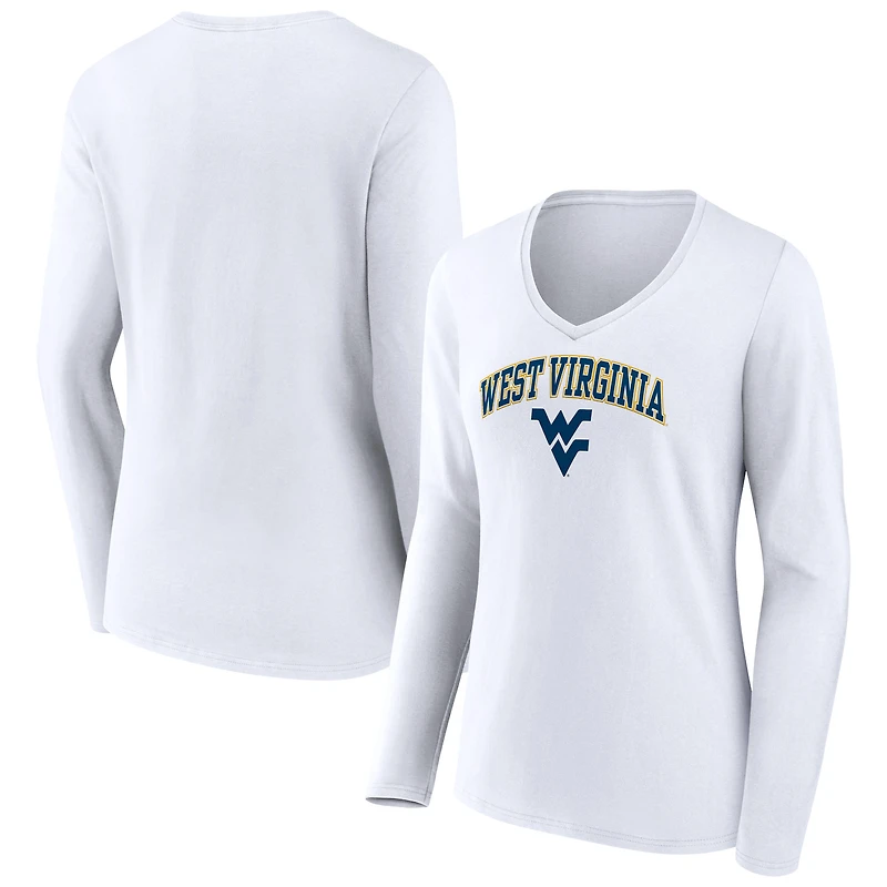 Women's White West Virginia Mountaineers Campus Long Sleeve V-Neck T-Shirt